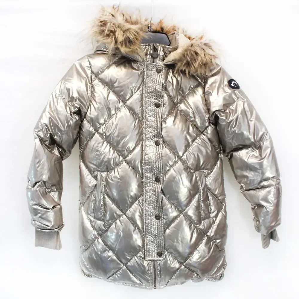 Appaman Kids Quilted Metallic Parka Jacket Sherpa Lined Hooded Faux Fur Size 10Y